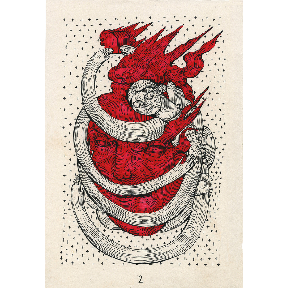 Red graphics by contemporary Ukrainian artist Ave Libertatemaveamor