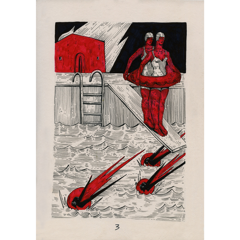 Red graphics by contemporary Ukrainian artist Ave Libertatemaveamor