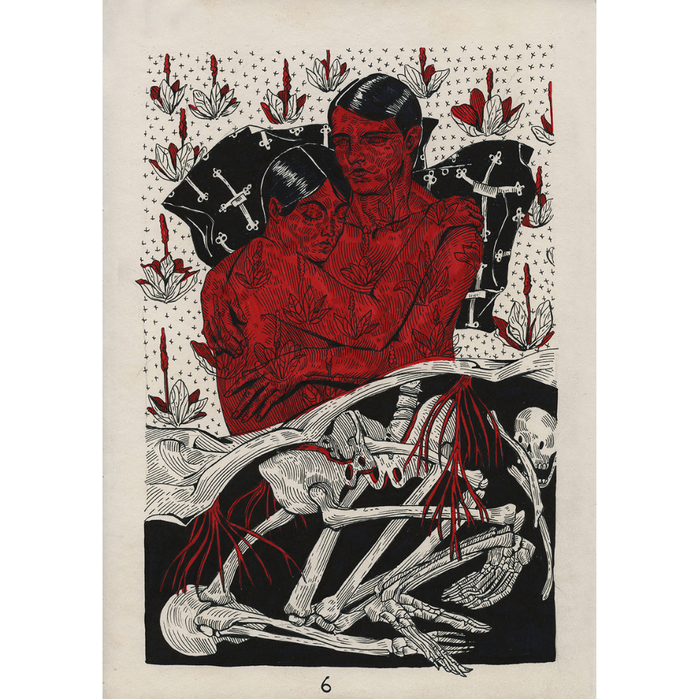 Red graphics by contemporary Ukrainian artist Ave Libertatemaveamor