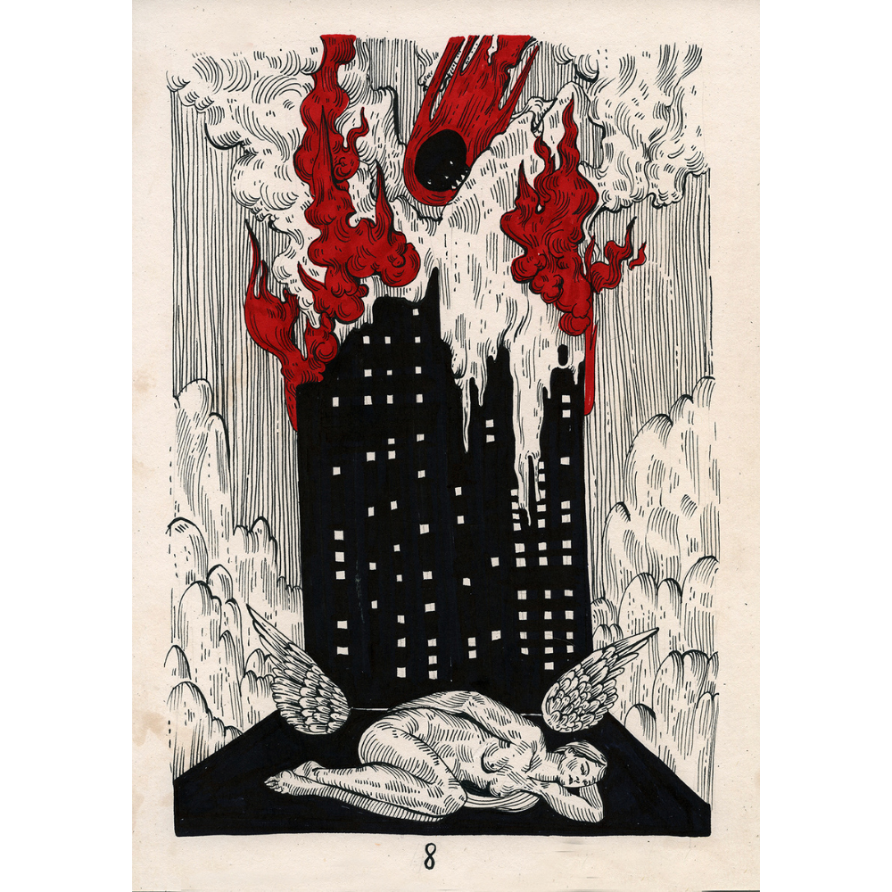 Red graphics by contemporary Ukrainian artist Ave Libertatemaveamor