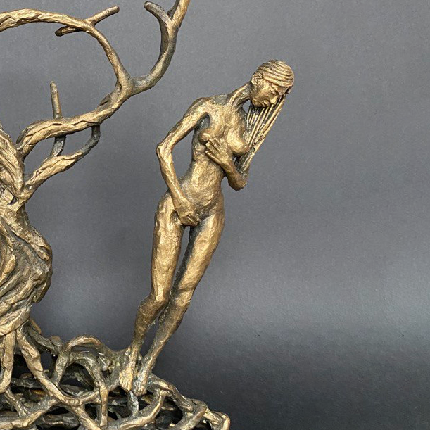 Adam and Eve, Bronze sculpture by contemporary Ukrainian artist Oleh Kalashnik, closeup
