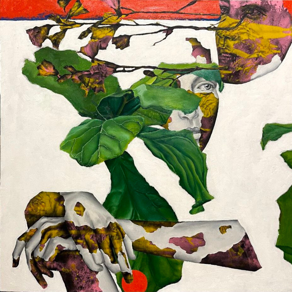Empathy figurative artwork with women face and hands by contemporary Ukrainian artist Taras Hhaida