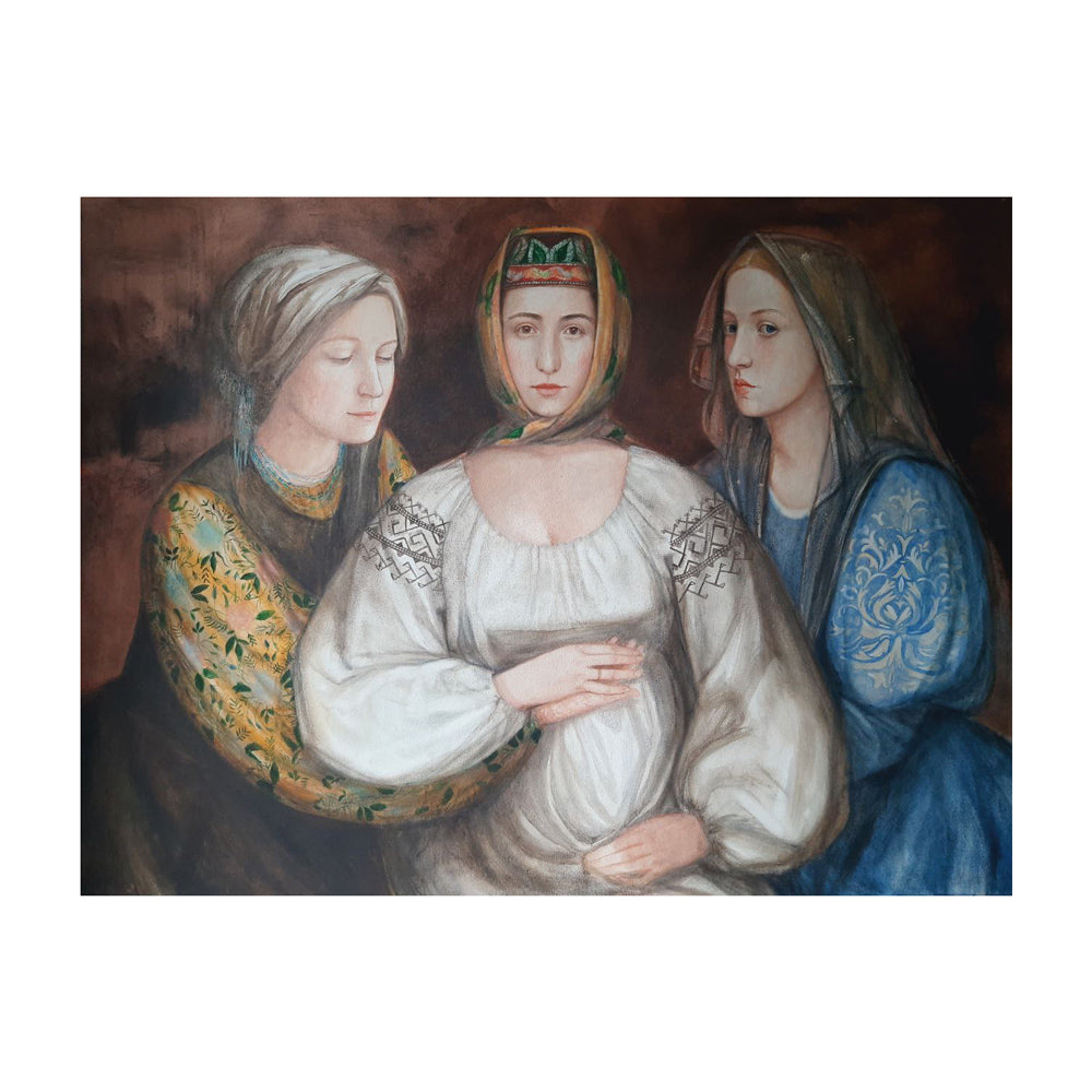 Hope, three women portraits by contemporary Ukrainian artist Tata Kolesnik