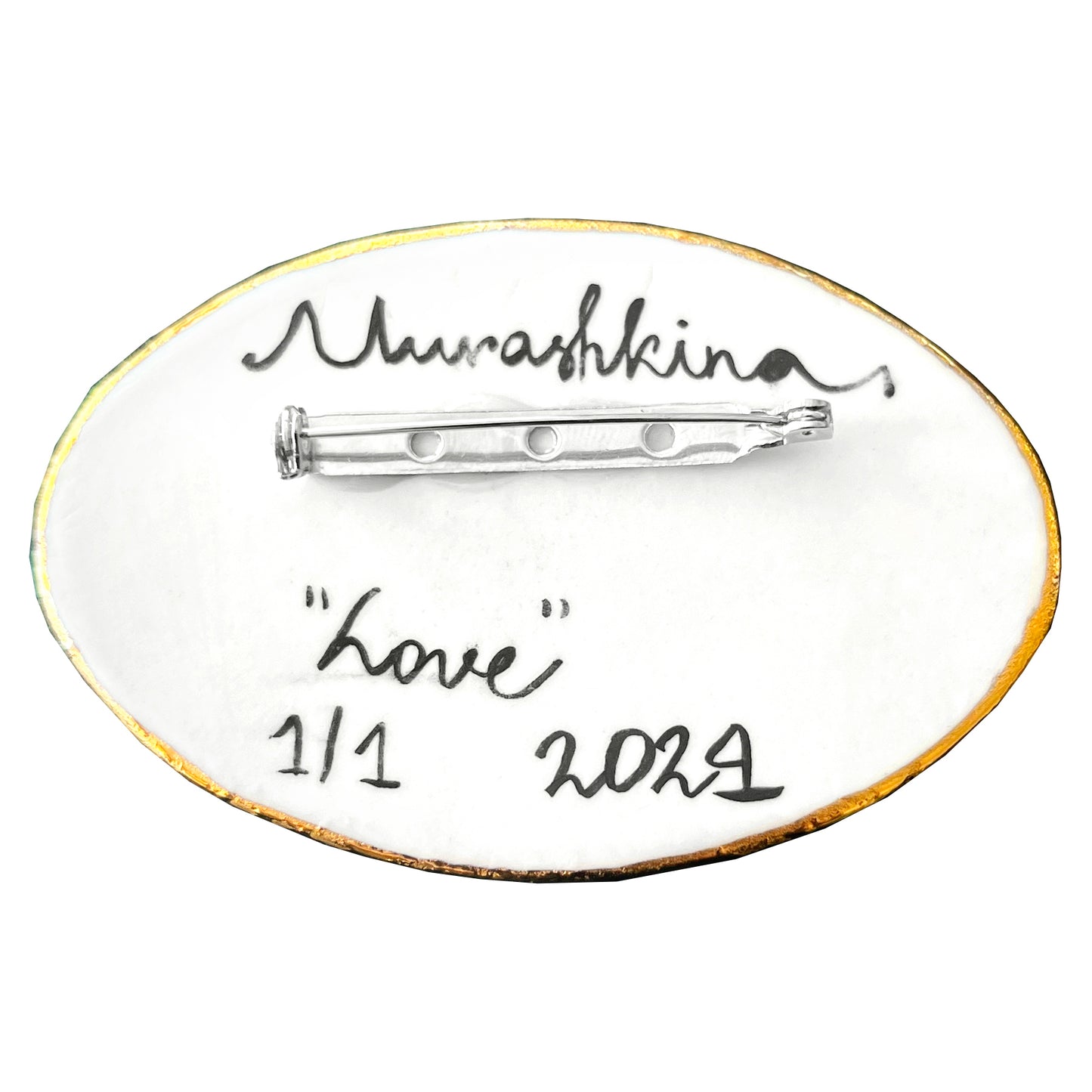 Love, porcelain brooch by Nina Murashkina