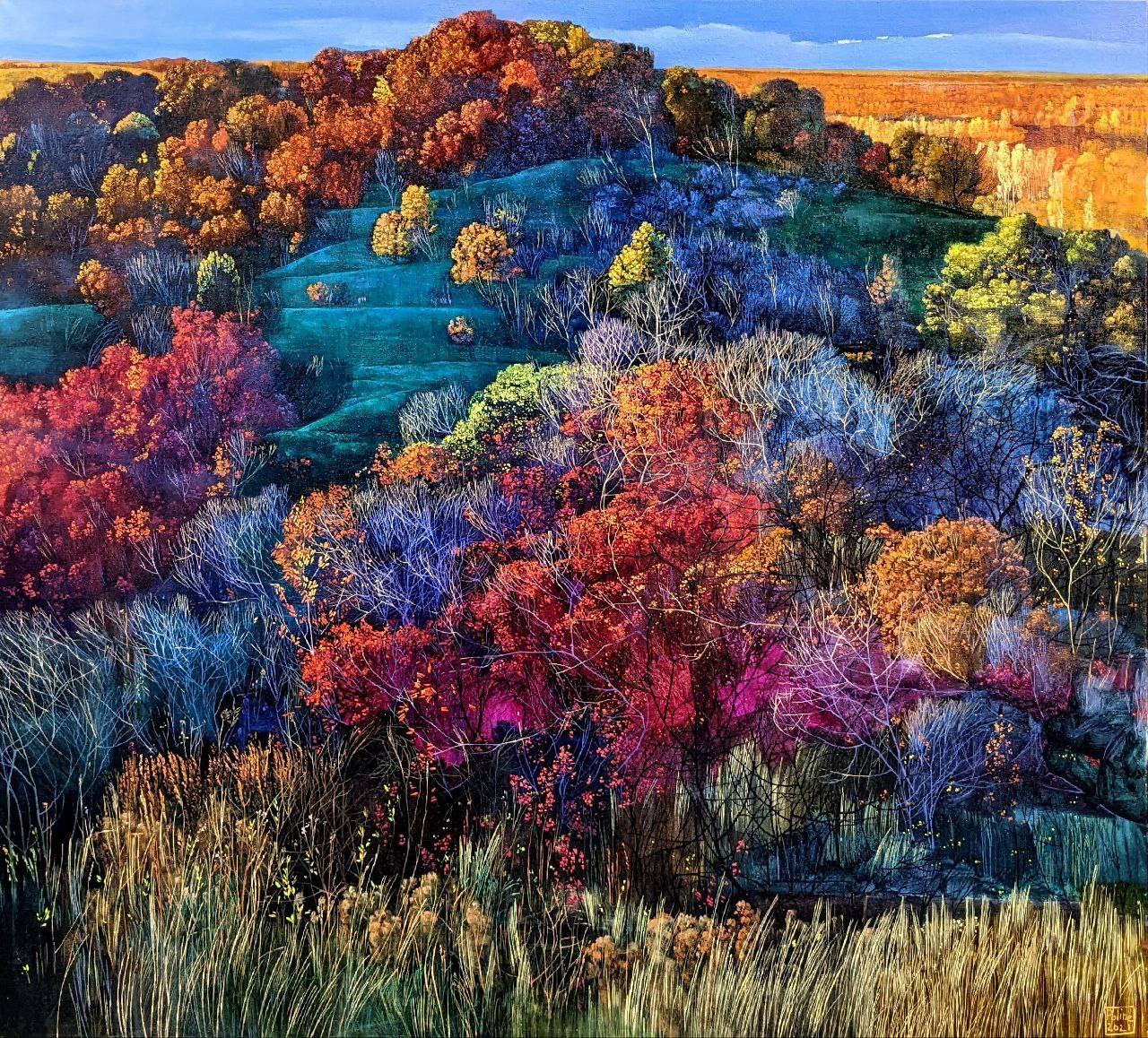Magic Landscape III, an artwork by contemporary Ukrainian artist Polina Kuznetsova, closeup