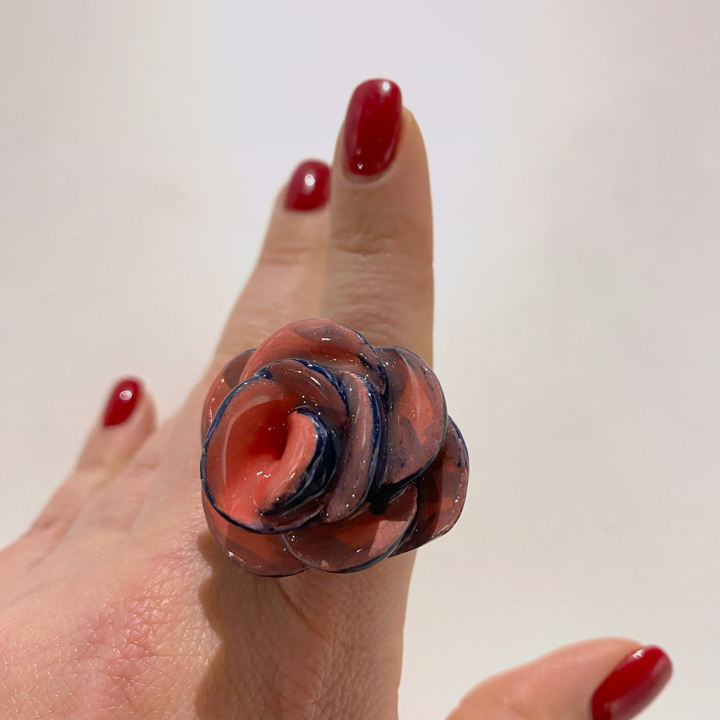 Rose Flower elegant ceramic rings by Ukrainian Yuliia Pylypchatina