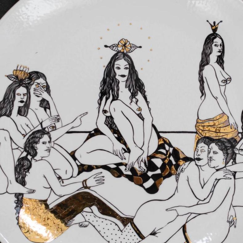 Wives, Ceramic Plate by contemporary Ukrainian artist Nina Murashkina