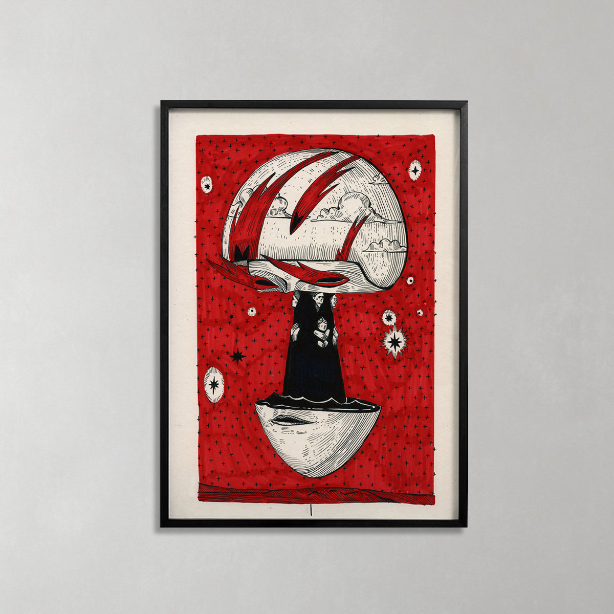 Red graphics by contemporary Ukrainian artist Ave Libertatemaveamor