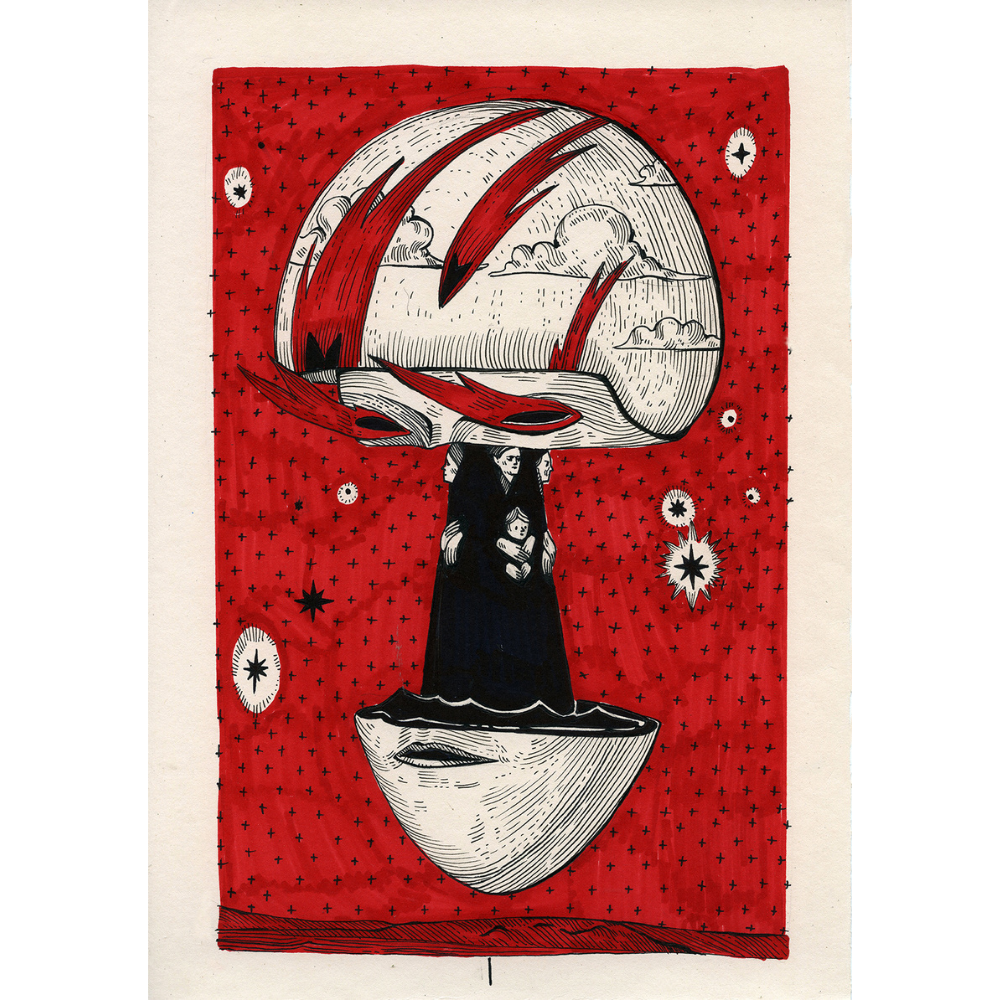 Red graphics by contemporary Ukrainian artist Ave Libertatemaveamor