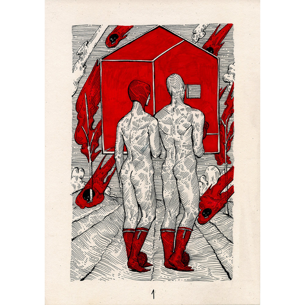 Red graphics by contemporary Ukrainian artist Ave Libertatemaveamor