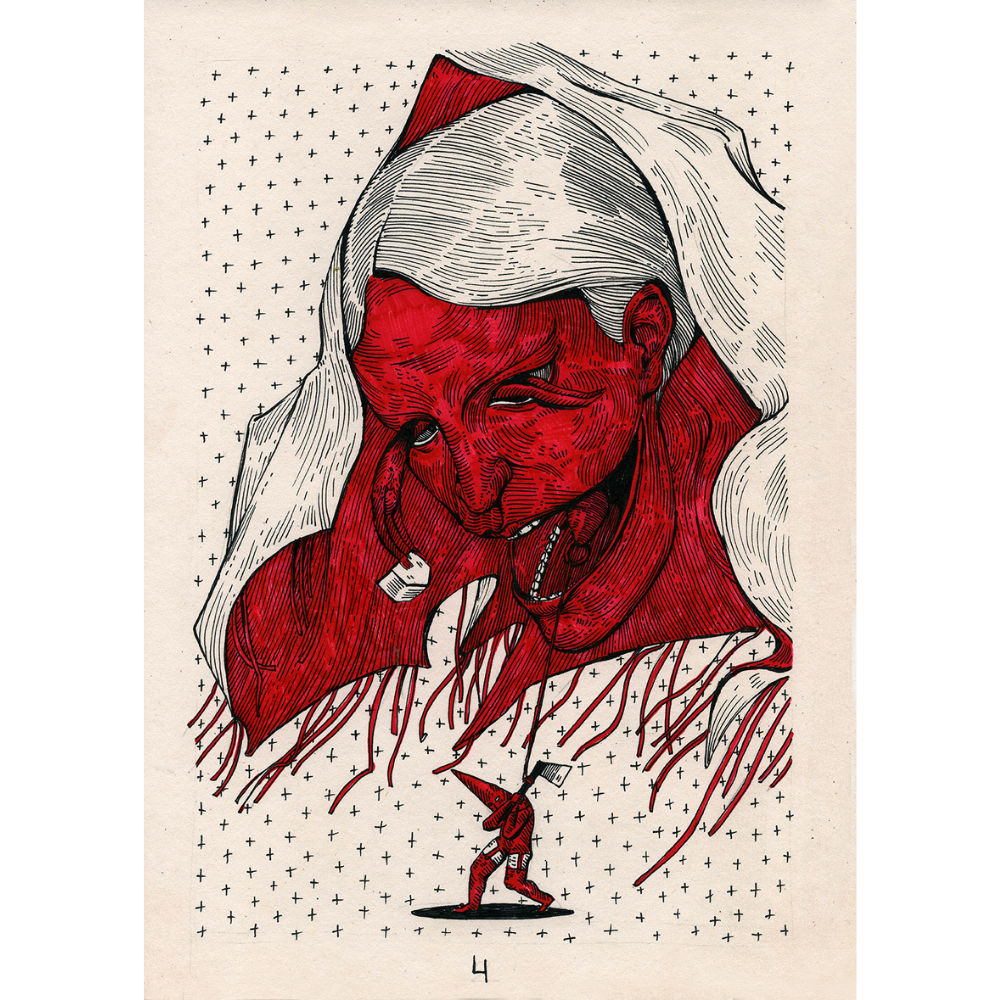 Red graphics by contemporary Ukrainian artist Ave Libertatemaveamor