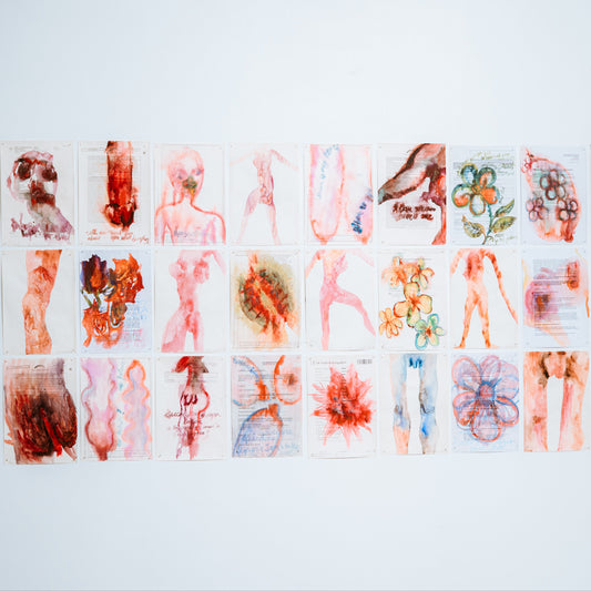 Collection of colorful tattoo designs on a white background