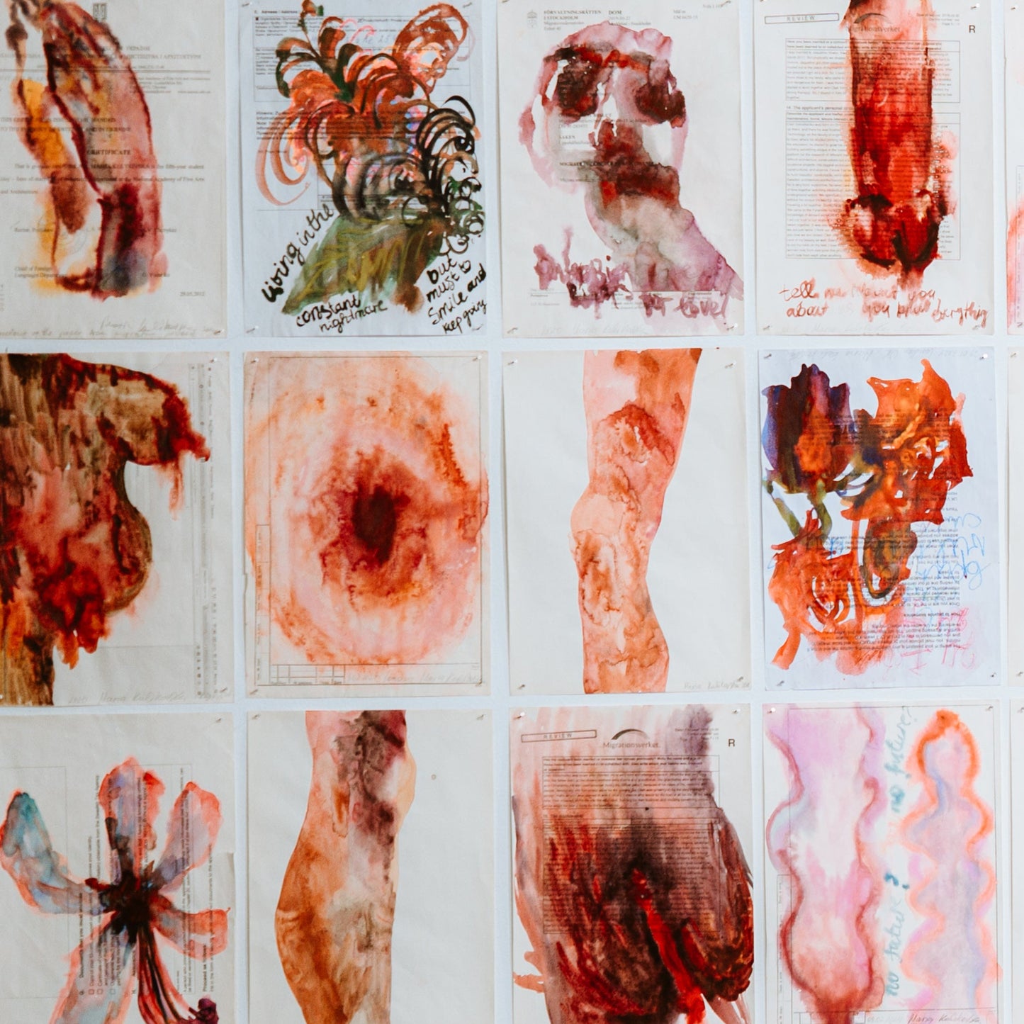 Grid of colorful abstract art pieces on a light gray background