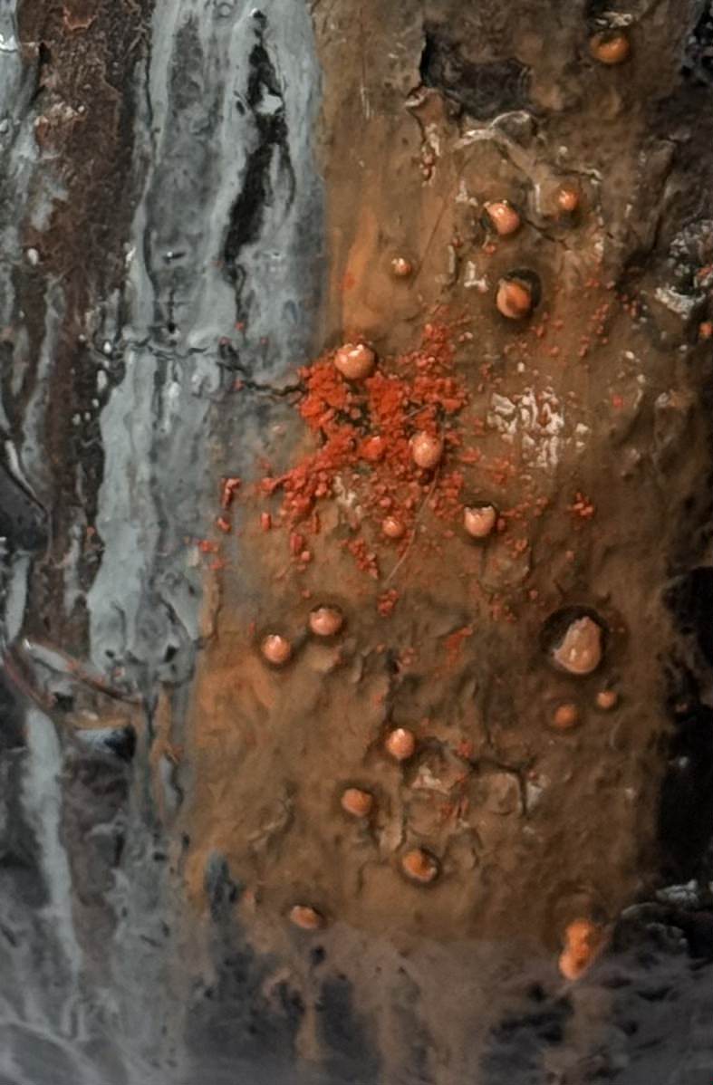 Close-up of a textured surface with orange and gray colors 