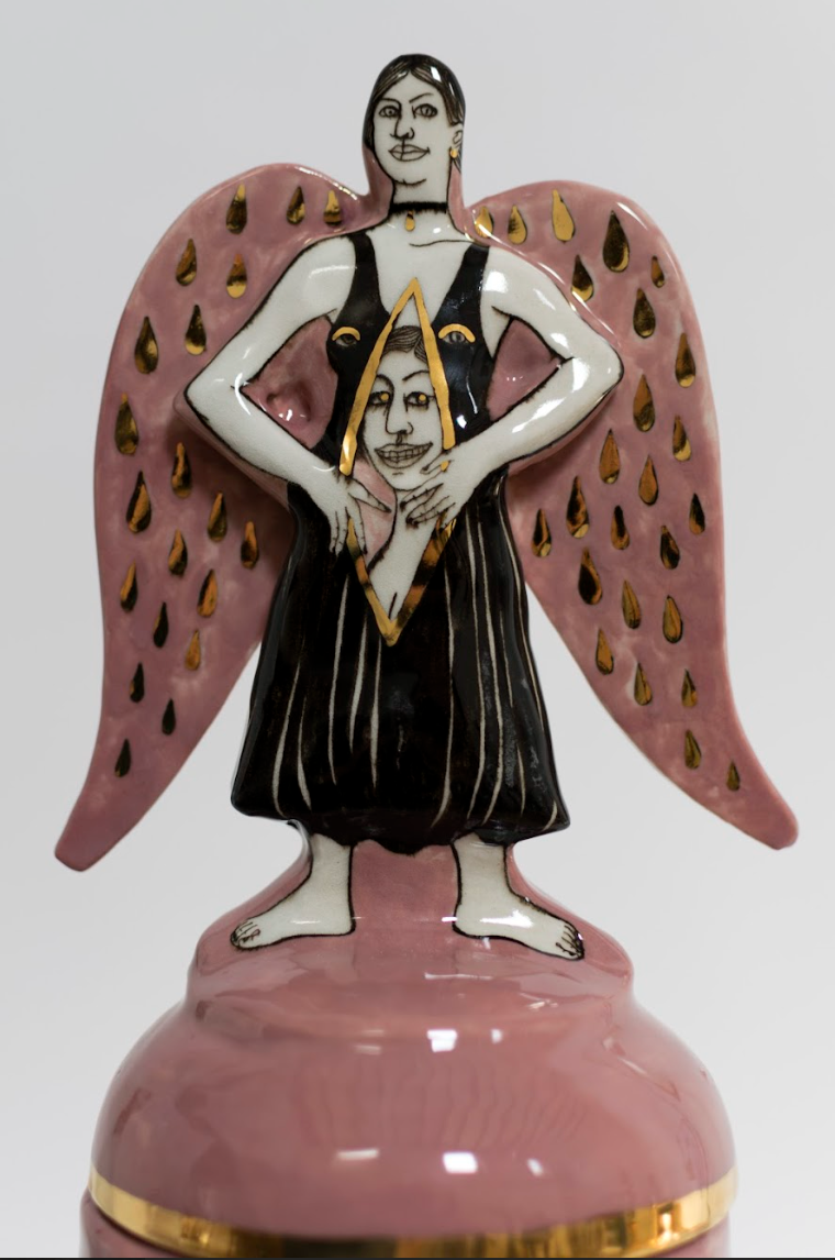 Vase "Angel in black",  by contemporary Ukrainian artist Nina Murashkina, close-up