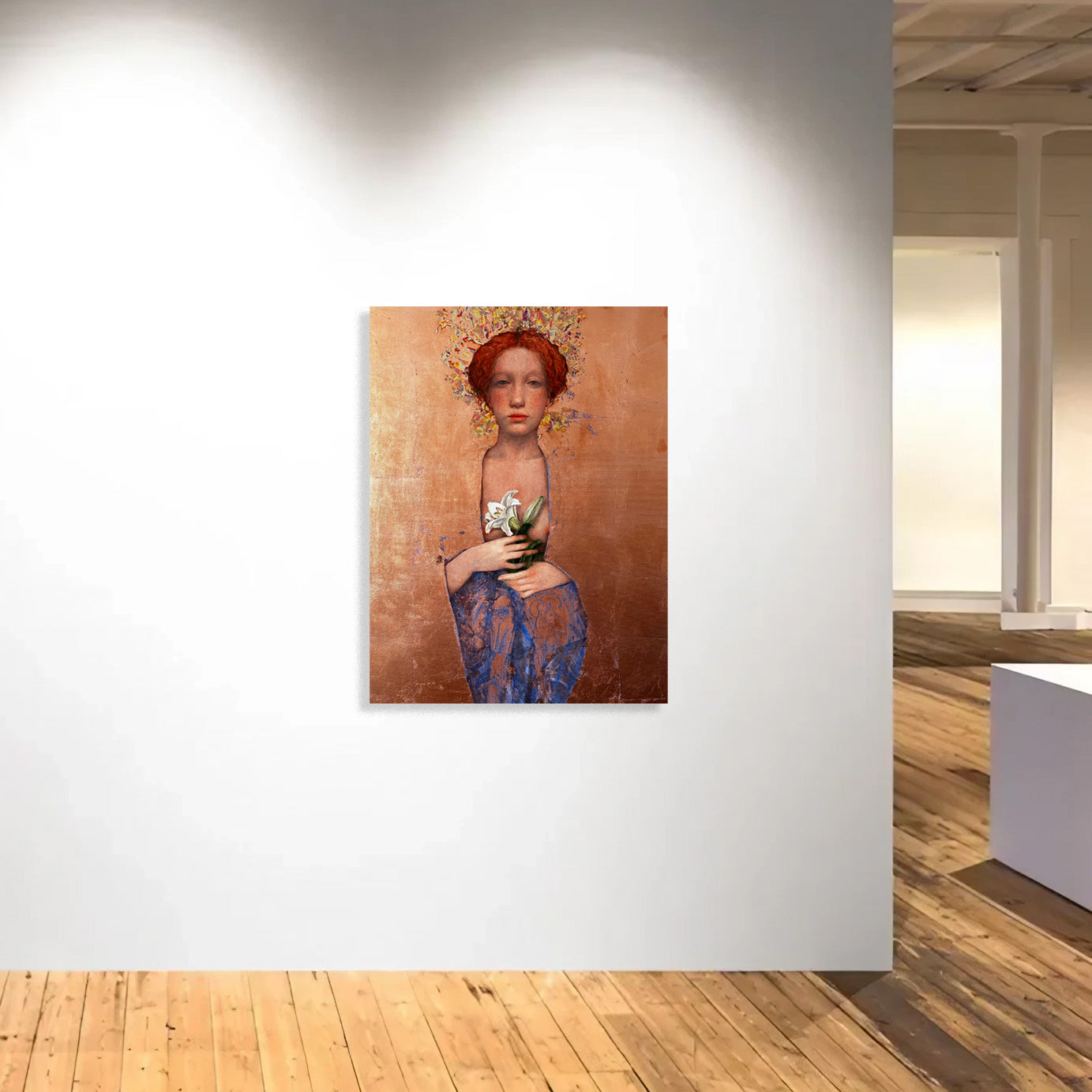 Annunciation I, artwork by contemporary Ukrainian artist Tata Kolesnik,  on a wall