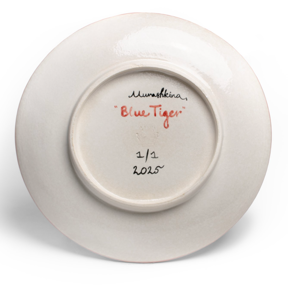 Blue Tiger, Ceramic Plate by contemporary Ukrainian artist Nina Murashkina, back