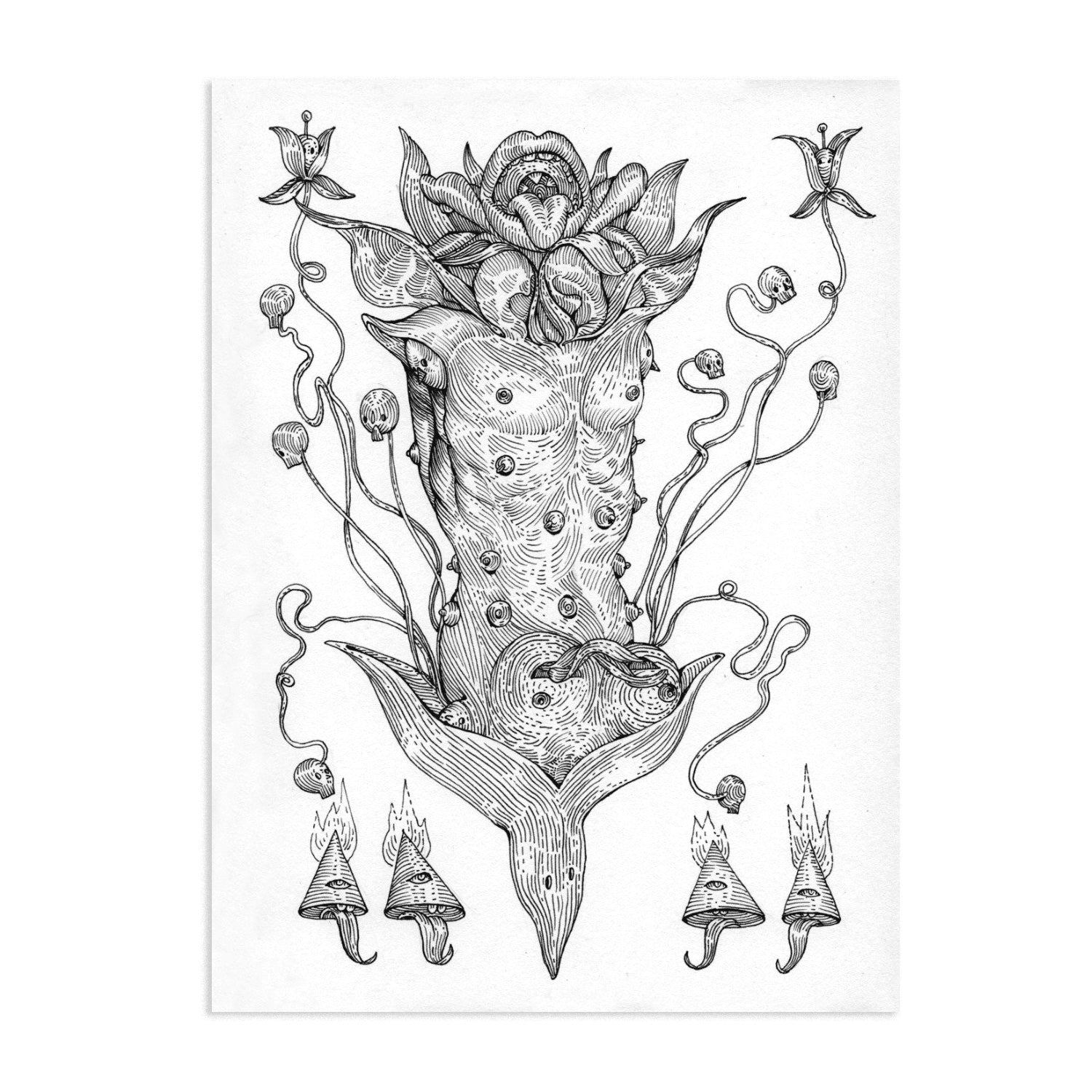 Flores III, Rivers of Shadows series, graphics by contemporary ukrainian artist Ave Libertatemaveamor, closeup 1