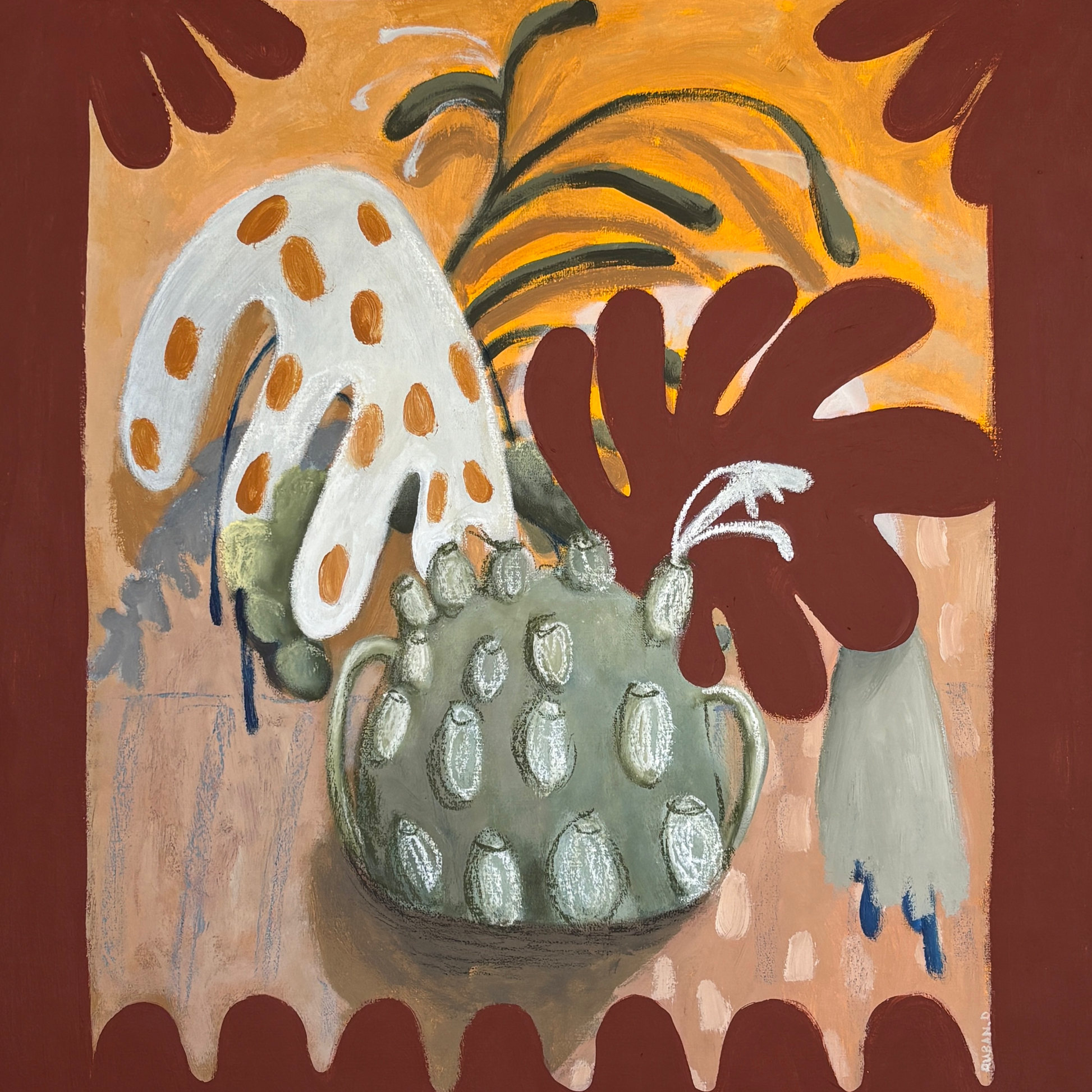 Flowers, artwork by contemporary Ukrainian Artist Diana Ruban, closeup