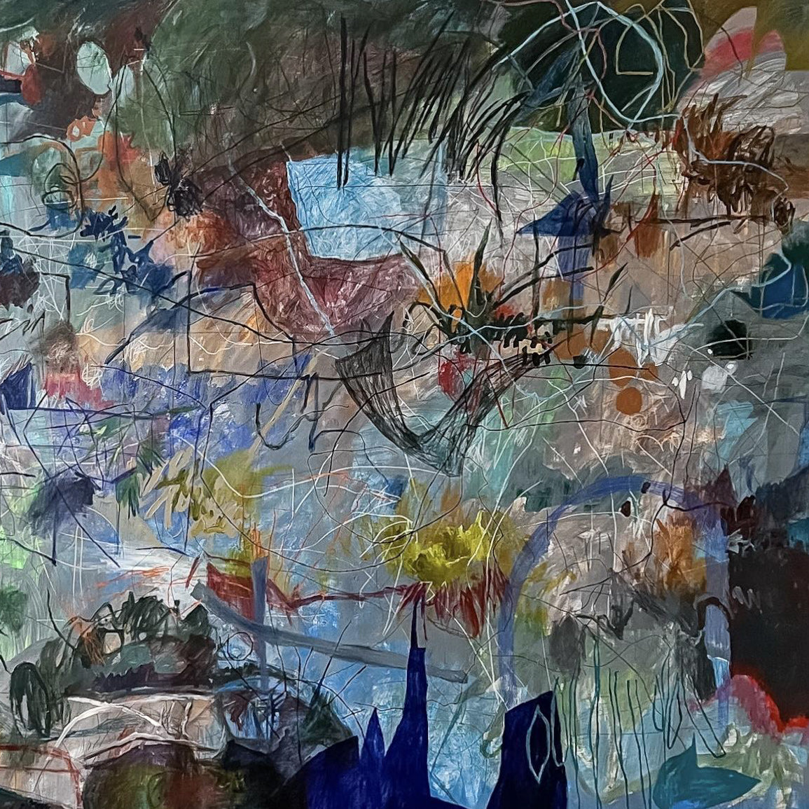 Grey Summer Days, artwork by contemporary Ukrainian artist Mariia Bonchuk, closeup