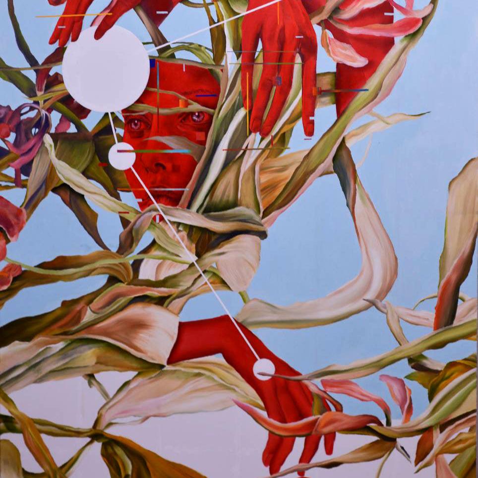 Close up view of abstract artwork "High frequency signal" by contemporary Ukrainian artist Taras Haida