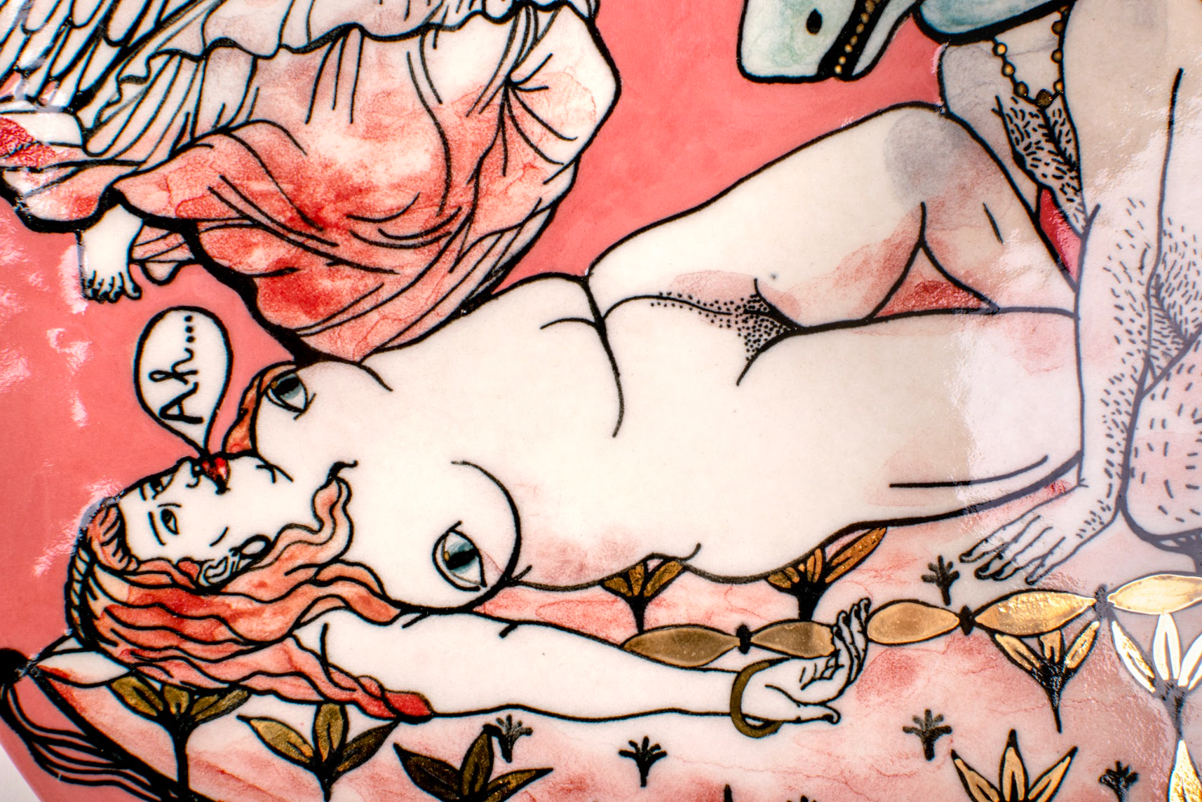 Metaphor of Love, Ceramic Plate by contemporary Ukrainian artist Nina Murashkina, close-up 