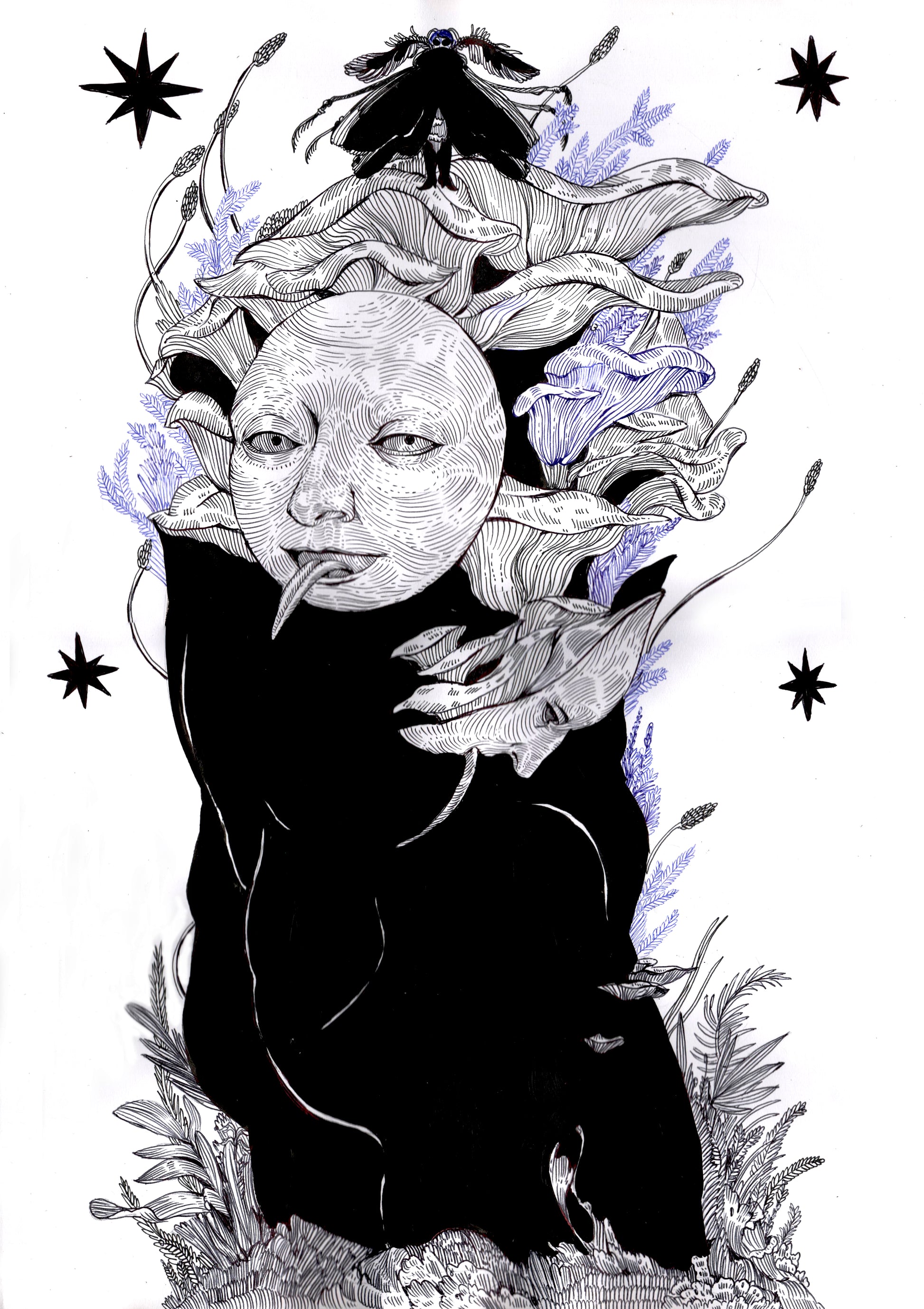 Mushrooms, artwork by contemporary Ukrainian artist Ave Libertatemiamor, close-up 