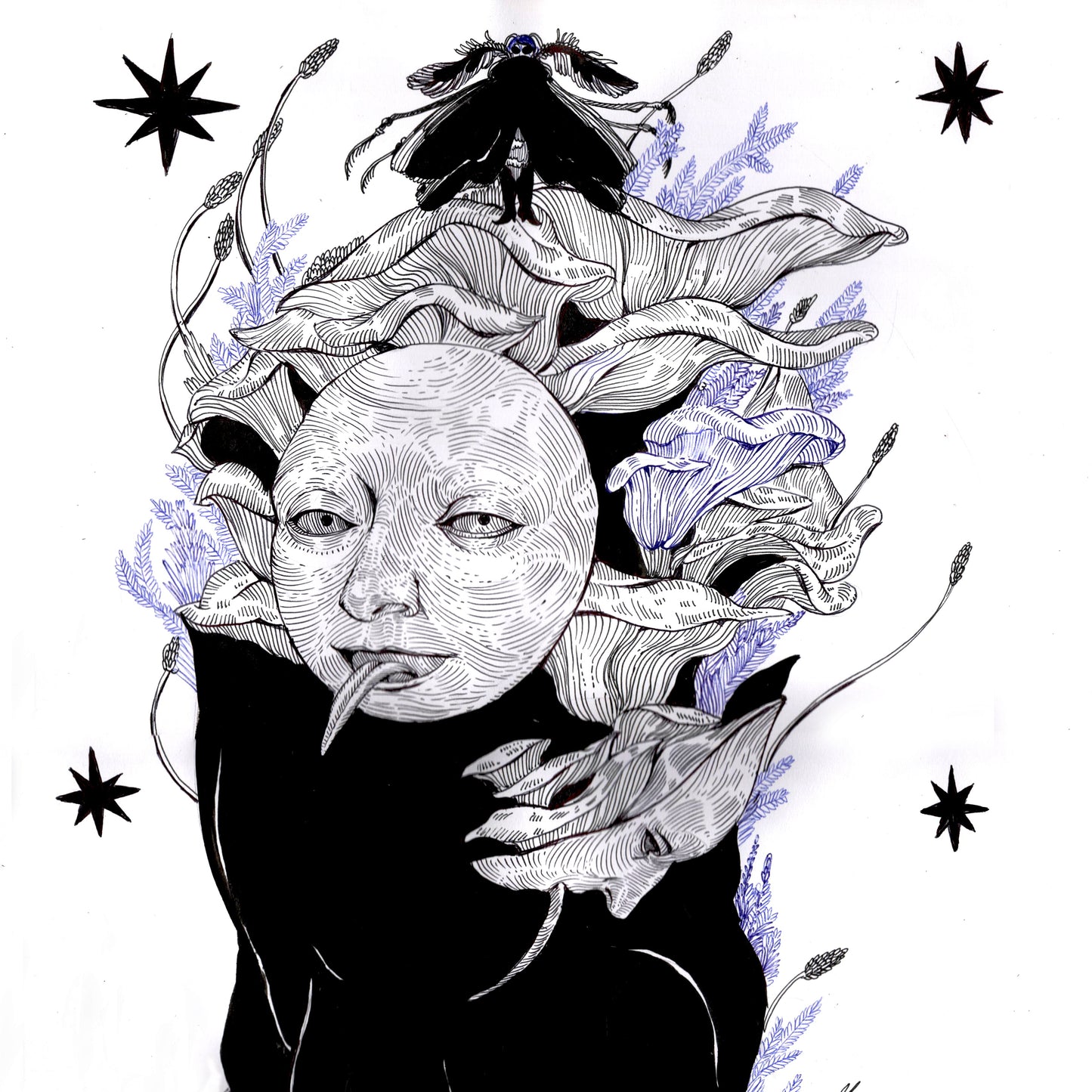 Mushrooms, artwork by contemporary Ukrainian artist Ave Libertatemiamor, close-up 