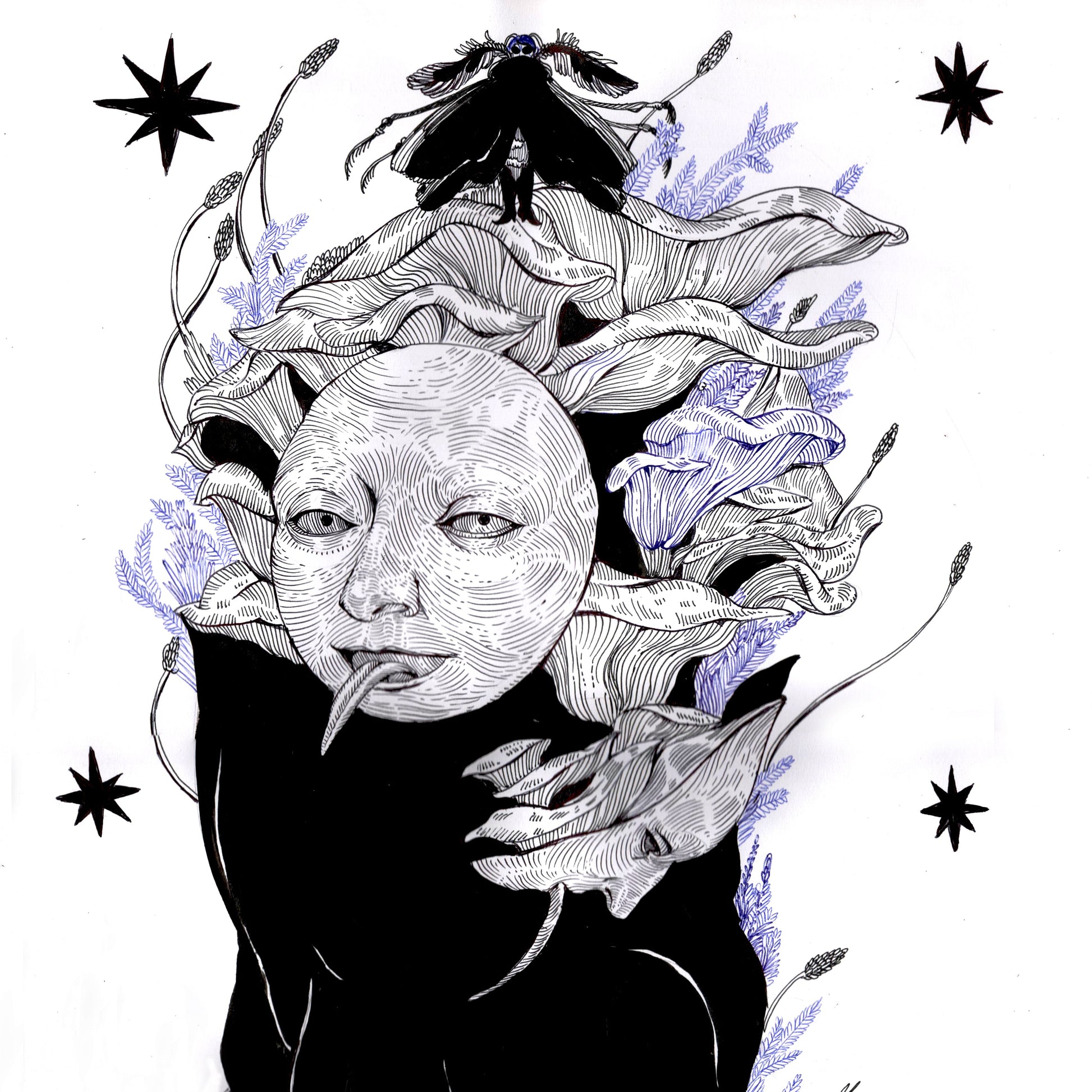 Mushrooms, artwork by contemporary Ukrainian artist Ave Libertatemiamor, close-up 