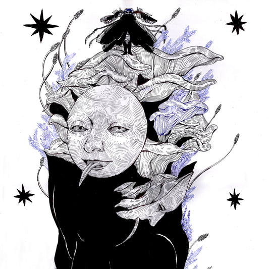 Mushrooms, artwork by contemporary Ukrainian artist Ave Libertatemiamor, close-up 