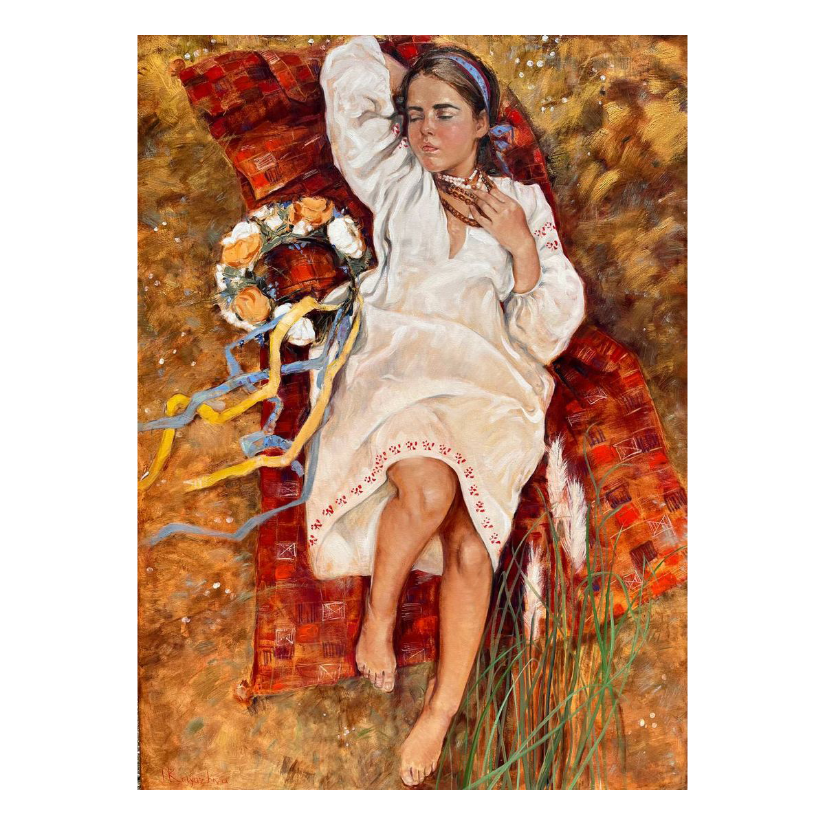 Polina, an artwork by Ukrainian young women in traditional costumes, artwork by Iryna Kalyuzhna