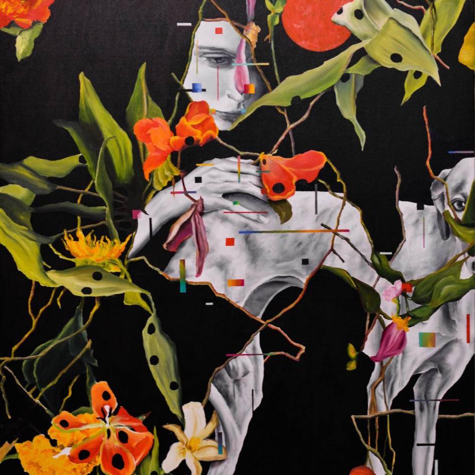 Close up view of figurative artwork "Restoration of the soul" by contemporary Ukrainian artist Taras Haida