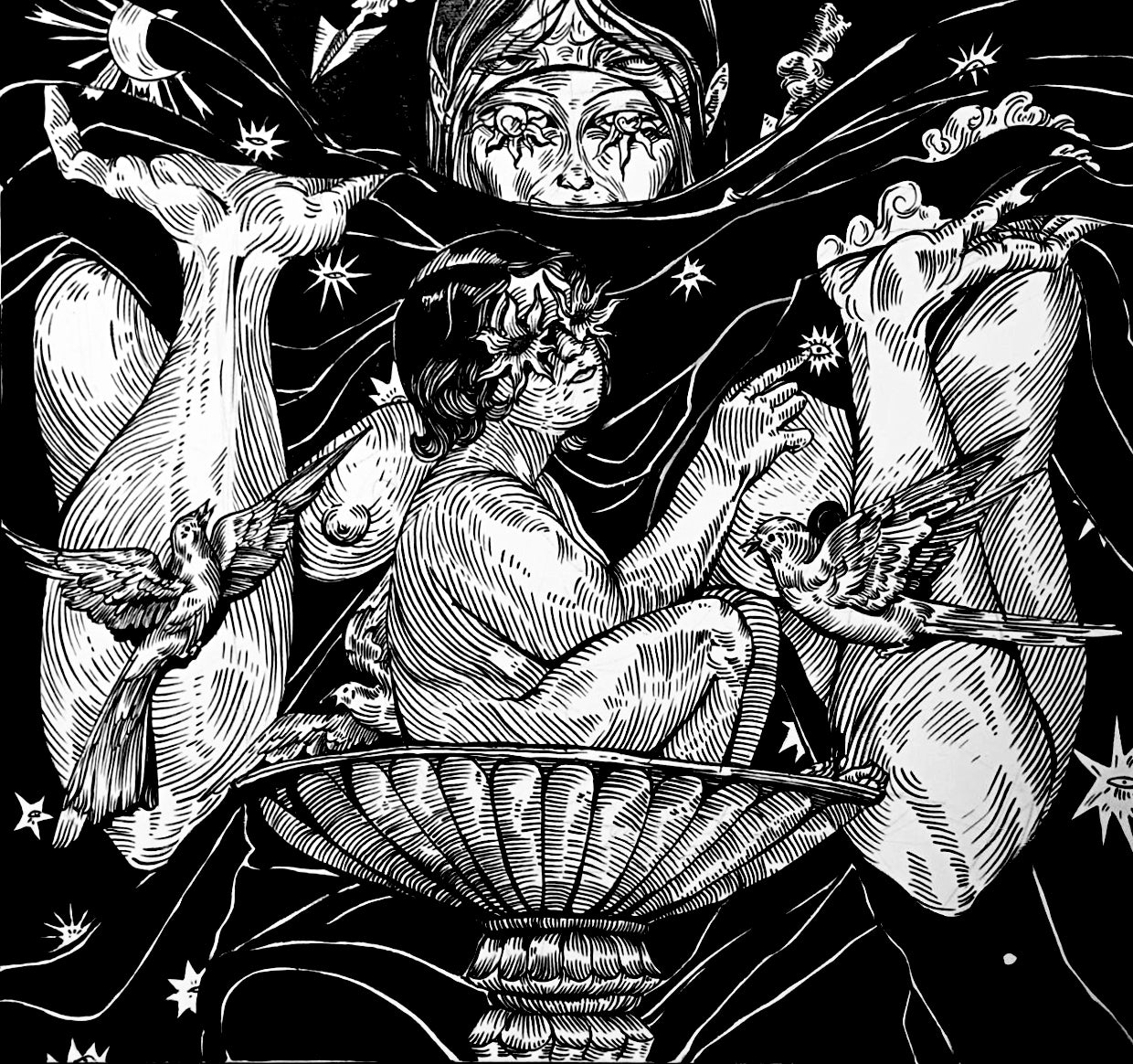 Shelter, graphics by contemporary ukrainian artist Ave Libertatemaveamor