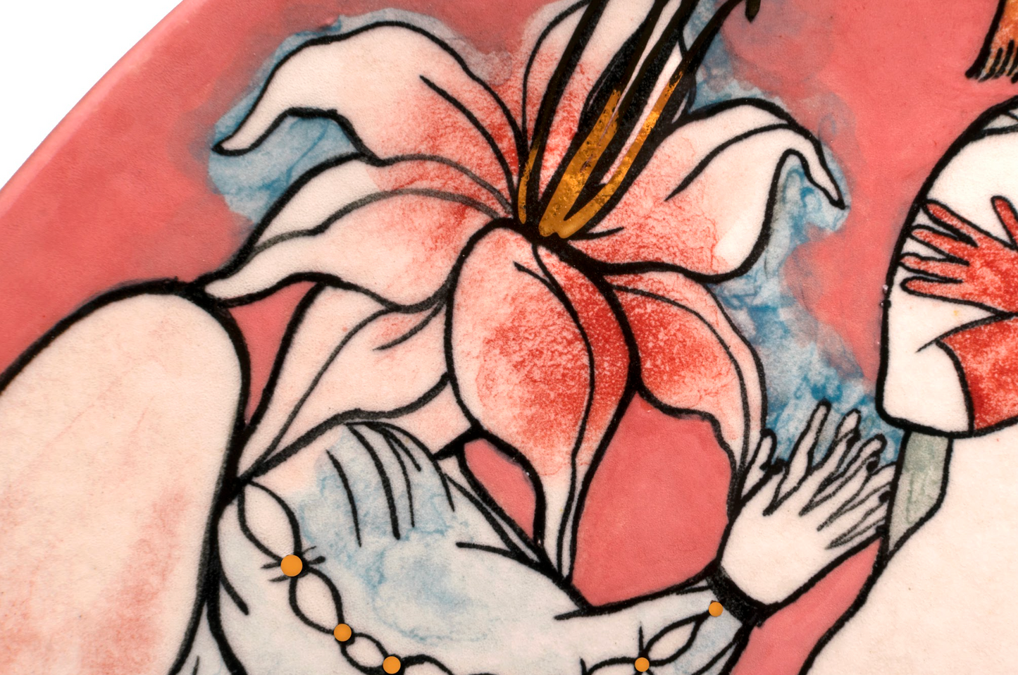 Take me away, Ceramic Plate by contemporary Ukrainian artist Nina Murashkina, close-up