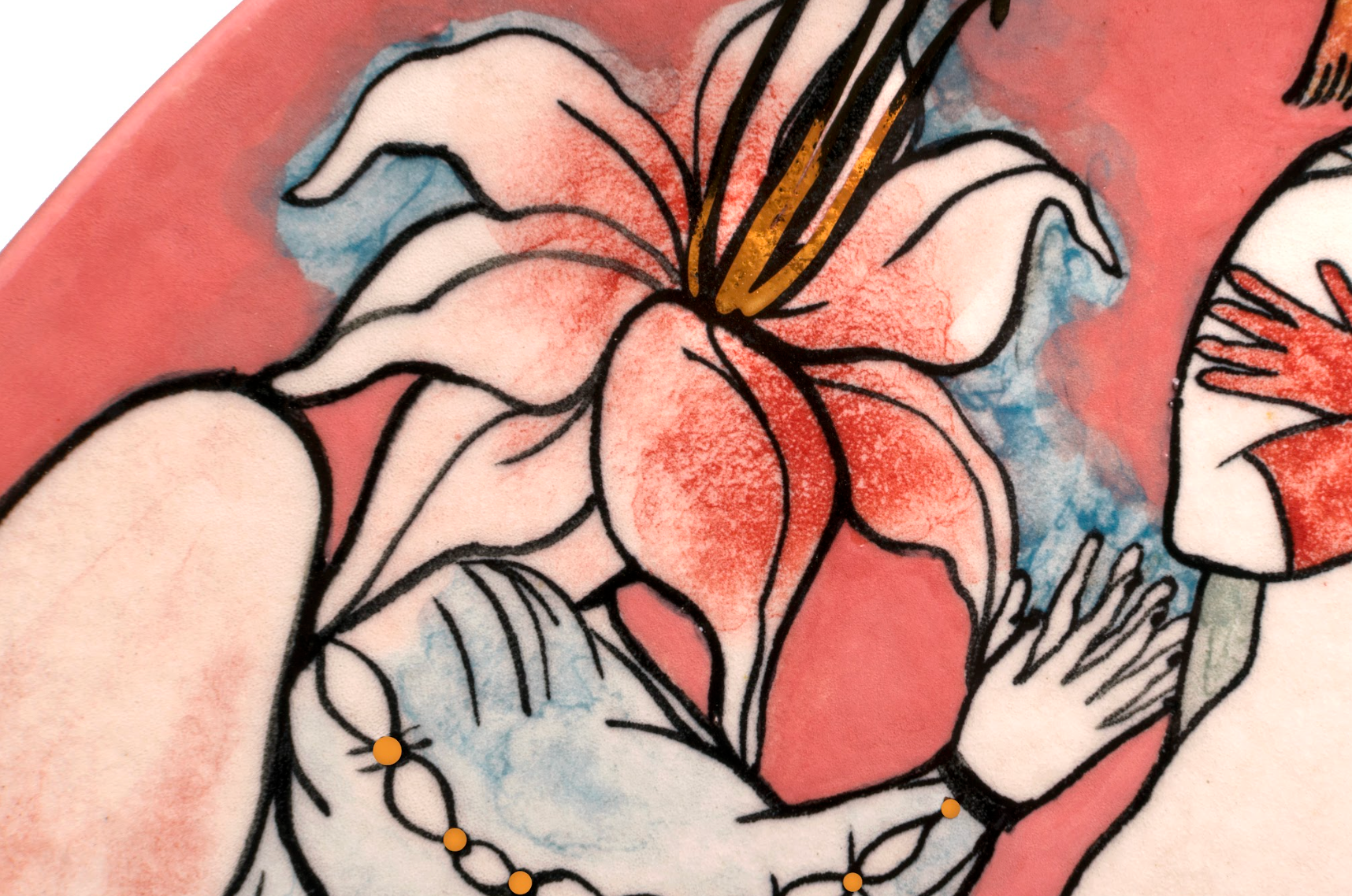 Take me away, Ceramic Plate by contemporary Ukrainian artist Nina Murashkina, close-up