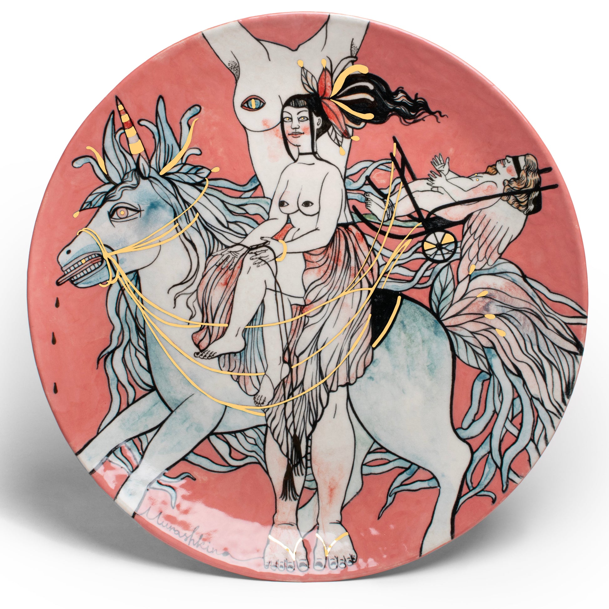 Triumph of Chastity, Ceramic Plate by contemporary Ukrainian artist Nina Murashkina