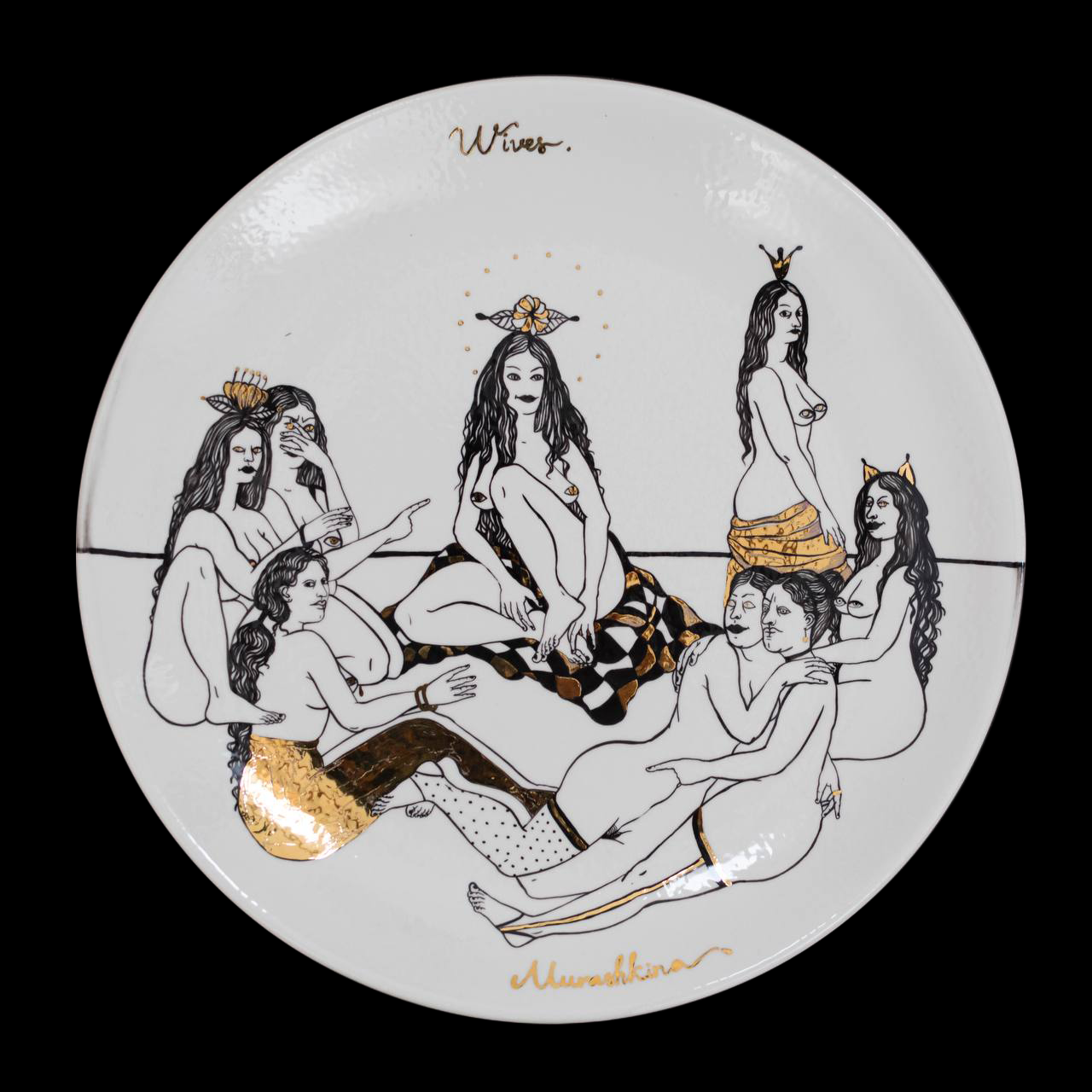 Wives, Ceramic Plate by contemporary Ukrainian artist Nina Murashkina